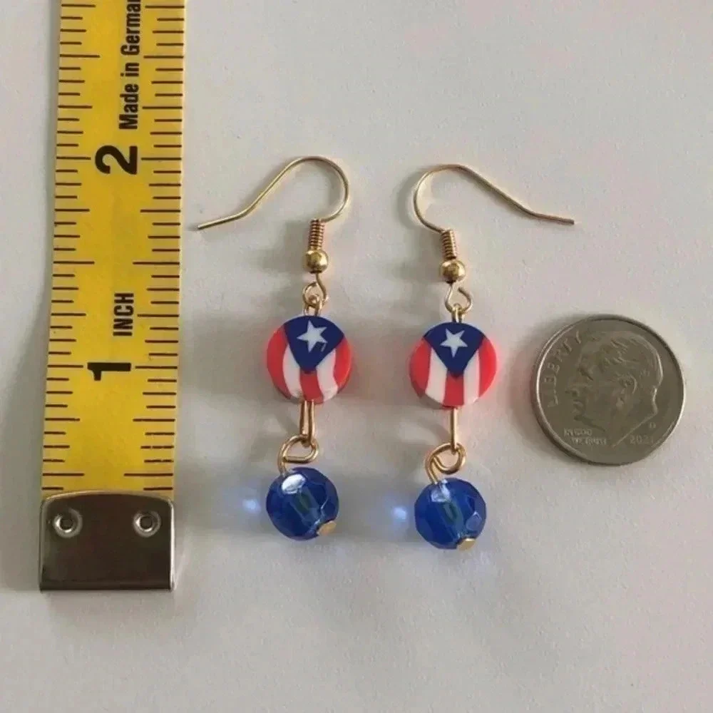 Puerto Rican Flag Patriotic 4th of July Independence Day Drop Earrings A